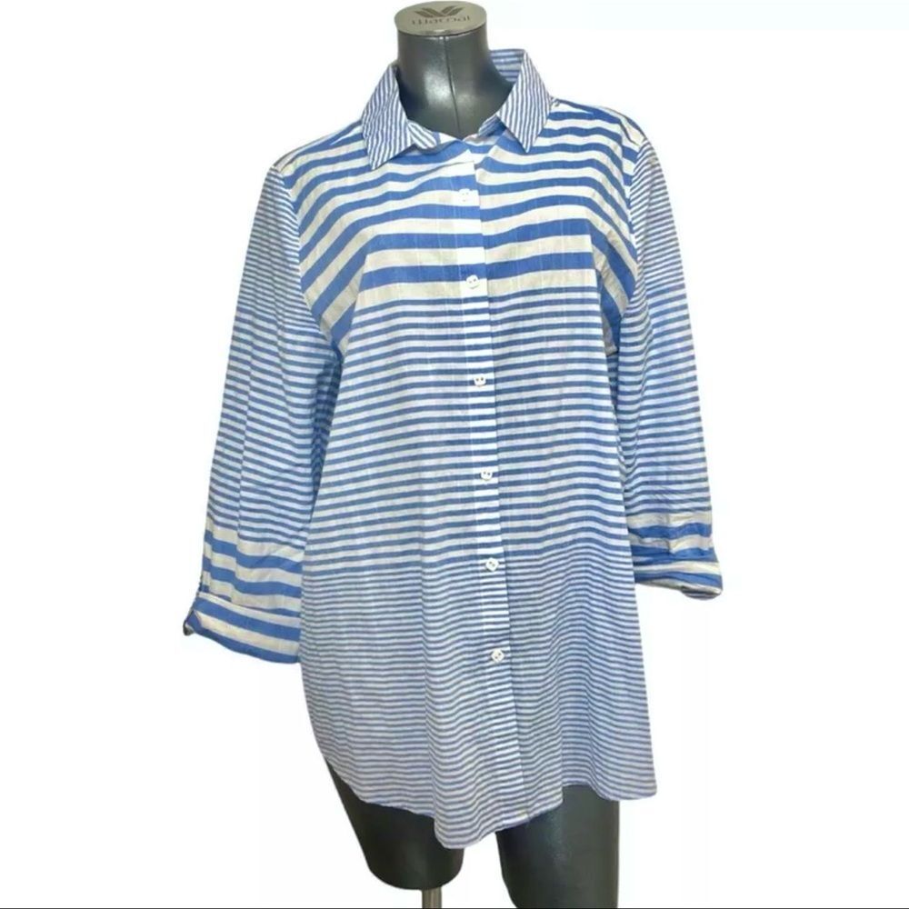 Peck & Peck Blue & White Striped Relaxed Button-Down Shirt